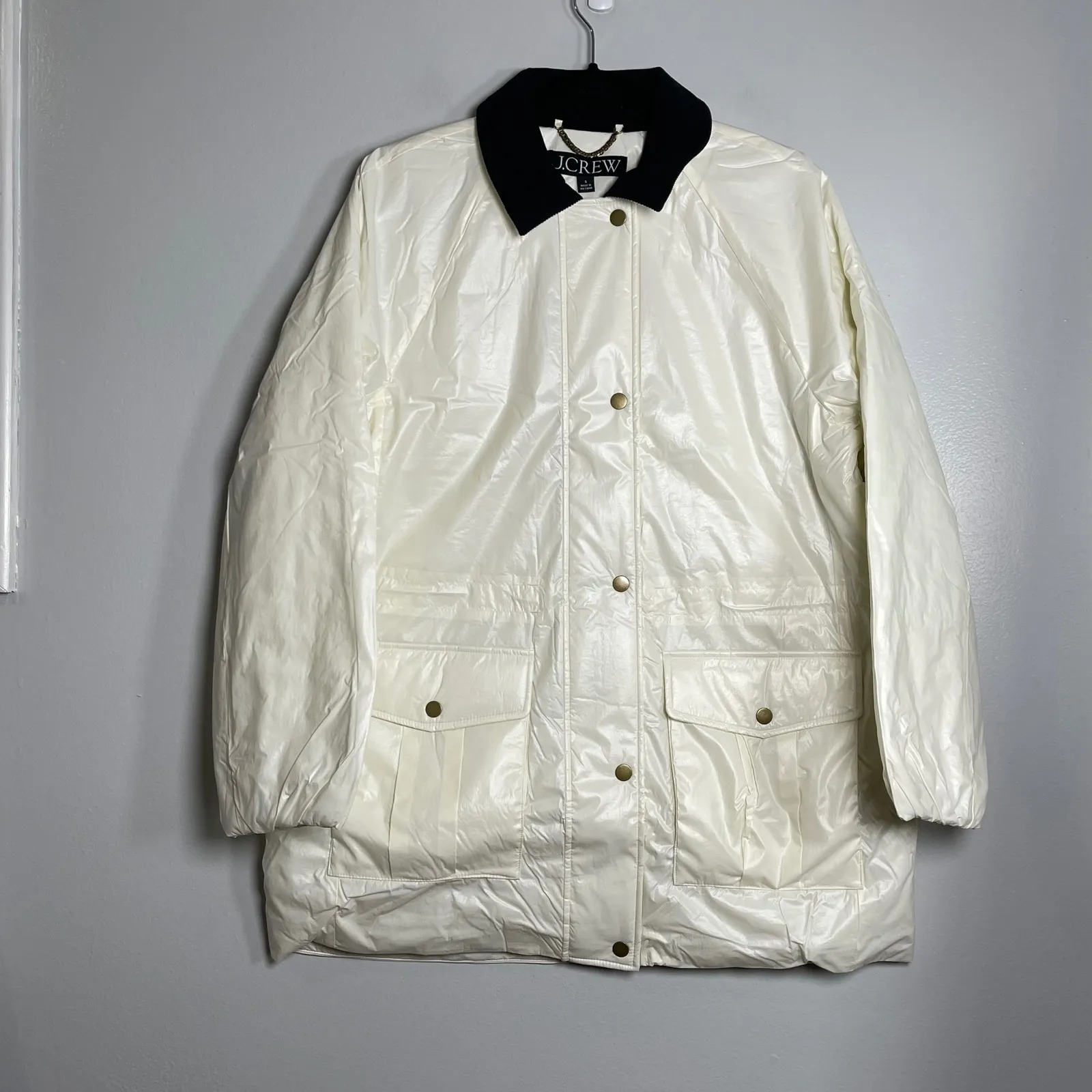 J.CREW Puffer Barn Jacket with PrimaLoft XS Cream Ivory NEW Quilted Winter Black - Image 2