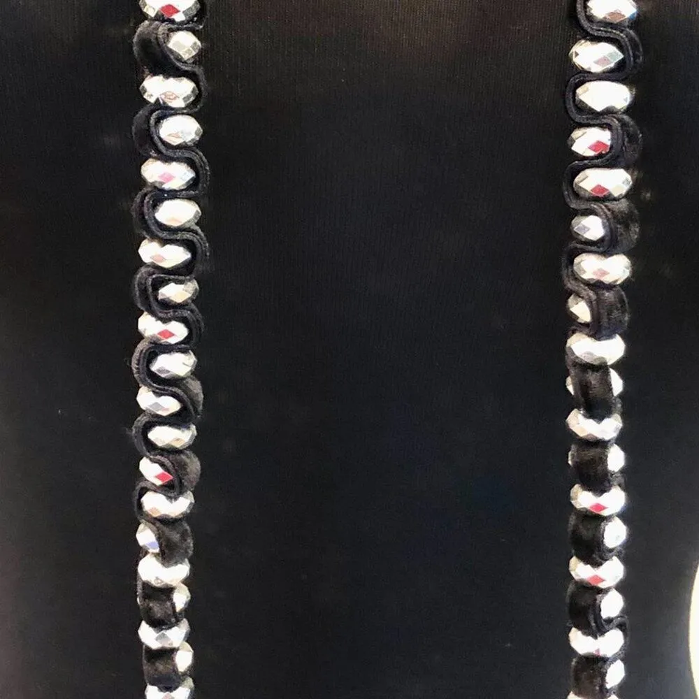 CHICO’S Jewelry Faceted Beaded Necklace Black Satin Silver Metal NWT 23" x 2 46" - Image 11