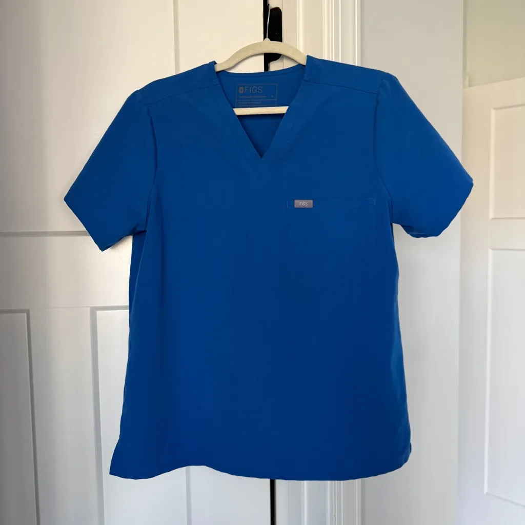 Figs Blue Top Short Sleeve Technical V Neck Scrubs Shirt - Image 2