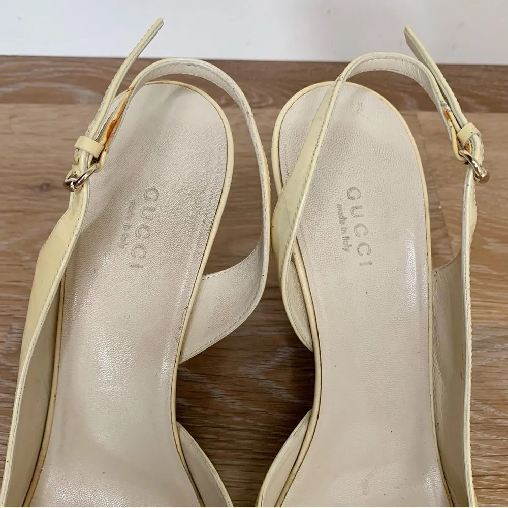 Rare Gucci Size 10 Patent Leather Leopard Peep-Toe Heels - Image 7