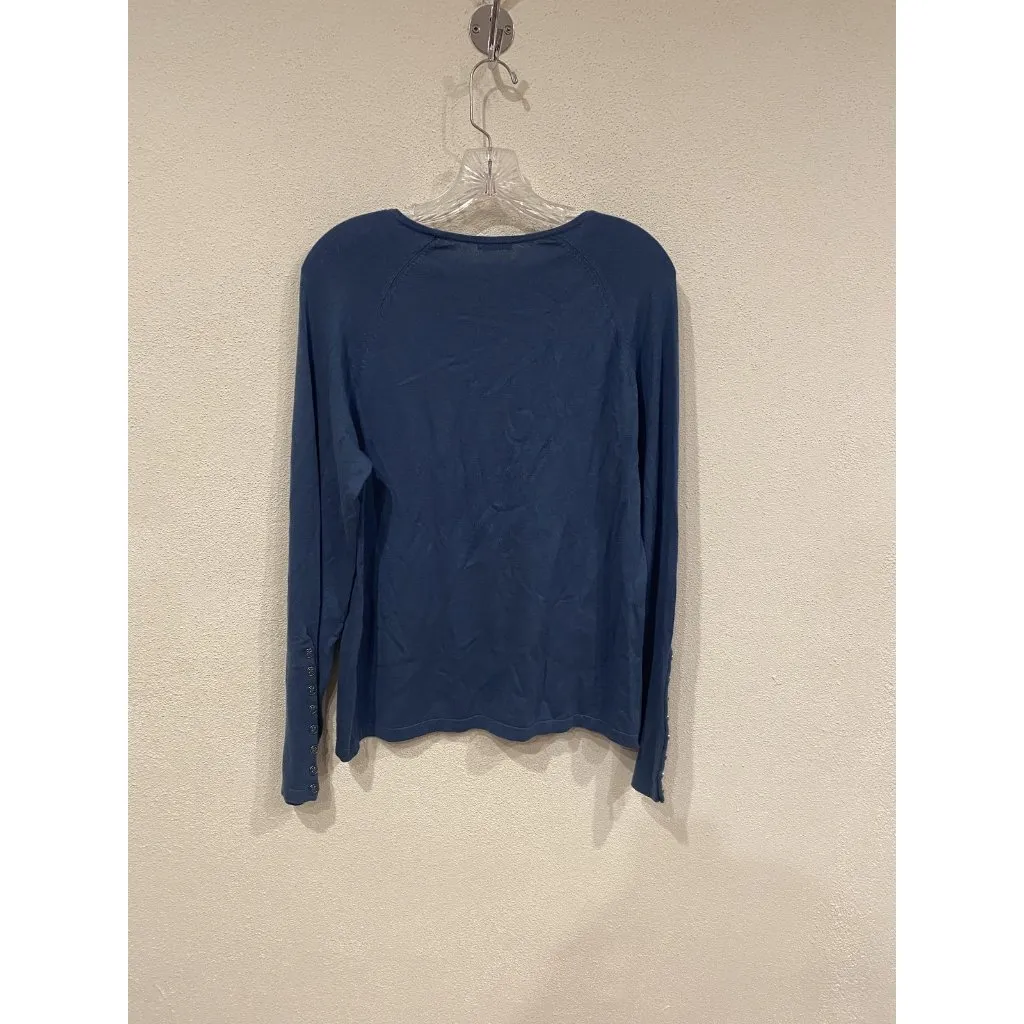 J McLaughlin Sweater Womens Large Blue Button Cuff Raglan Crewneck Pullover Knit - Image 4