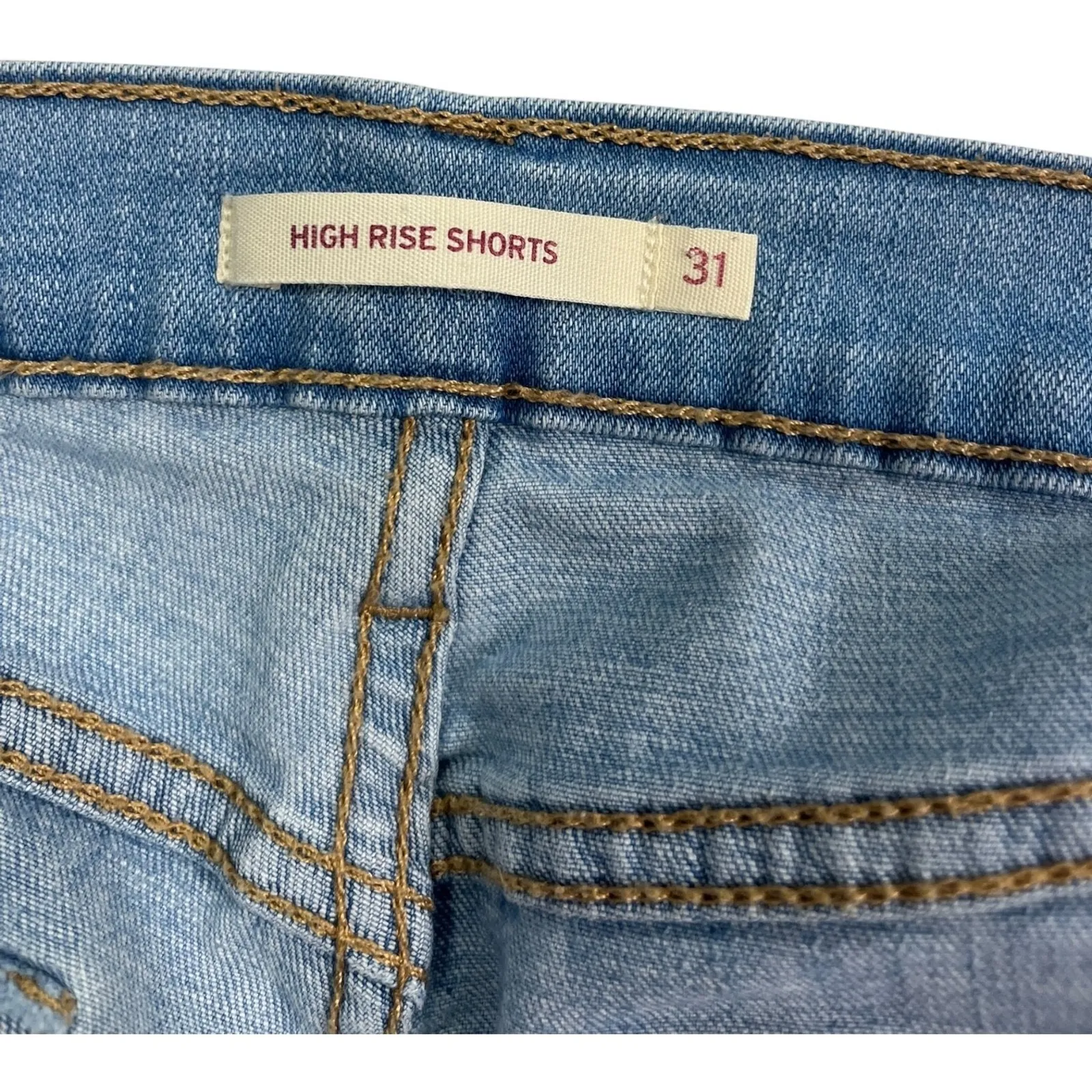 Levi Jean Shorts Womens 31 Blue Denim High Rise Cutoff Festival Boho Beach Hot - Image 3