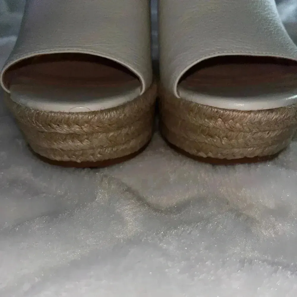 Kate Spade New York Tia Espadrille Wedge Leather Sandals White 9 - Image 6