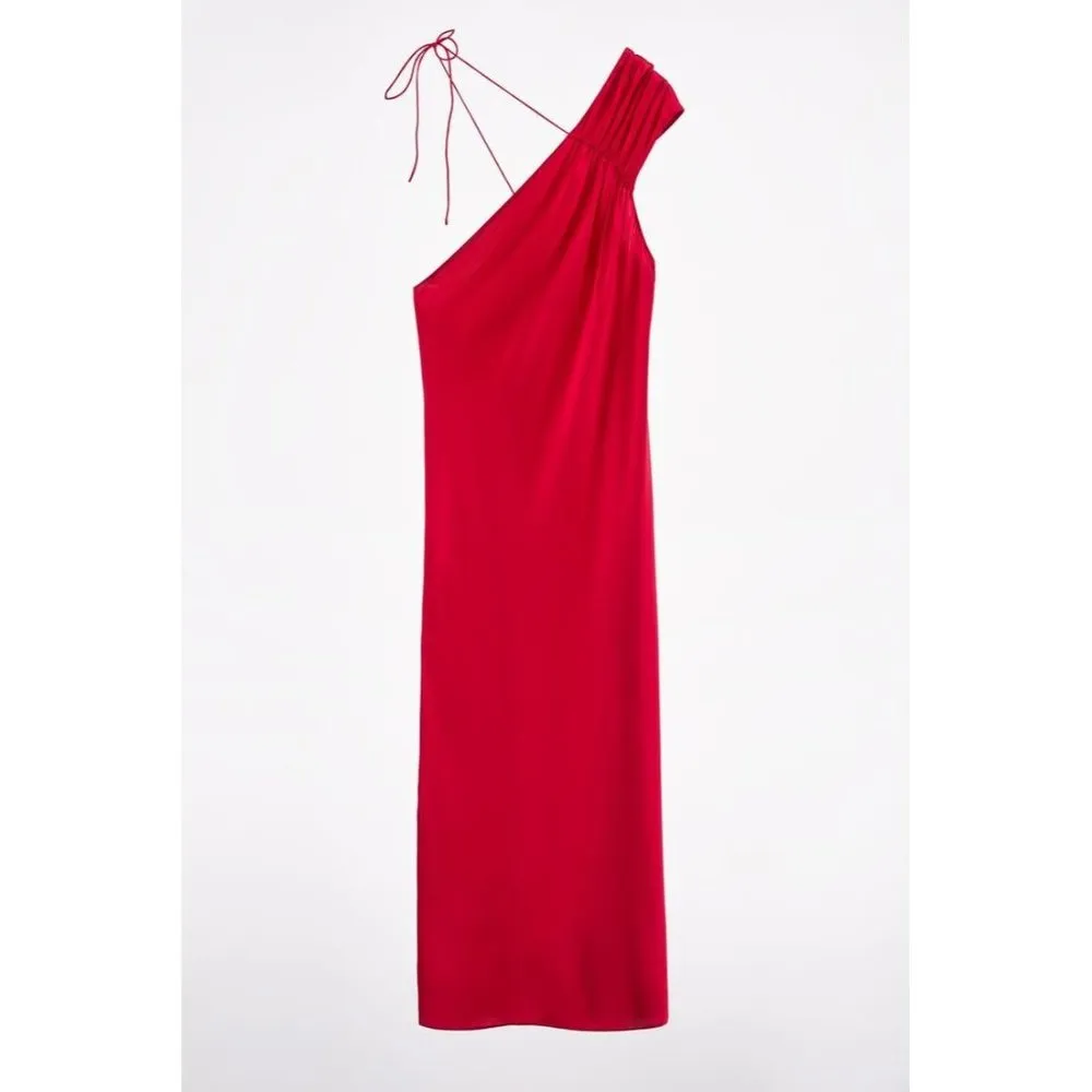 SILK ASYMMETRIC DRESS RED - Image 3