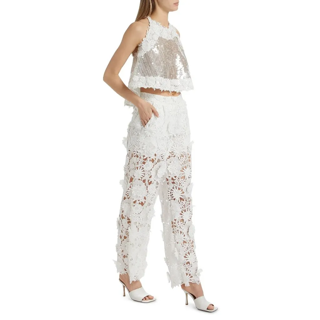 AKNVAS Adrian Floral Lace Pants in White 4 Womens Trousers - Image 16