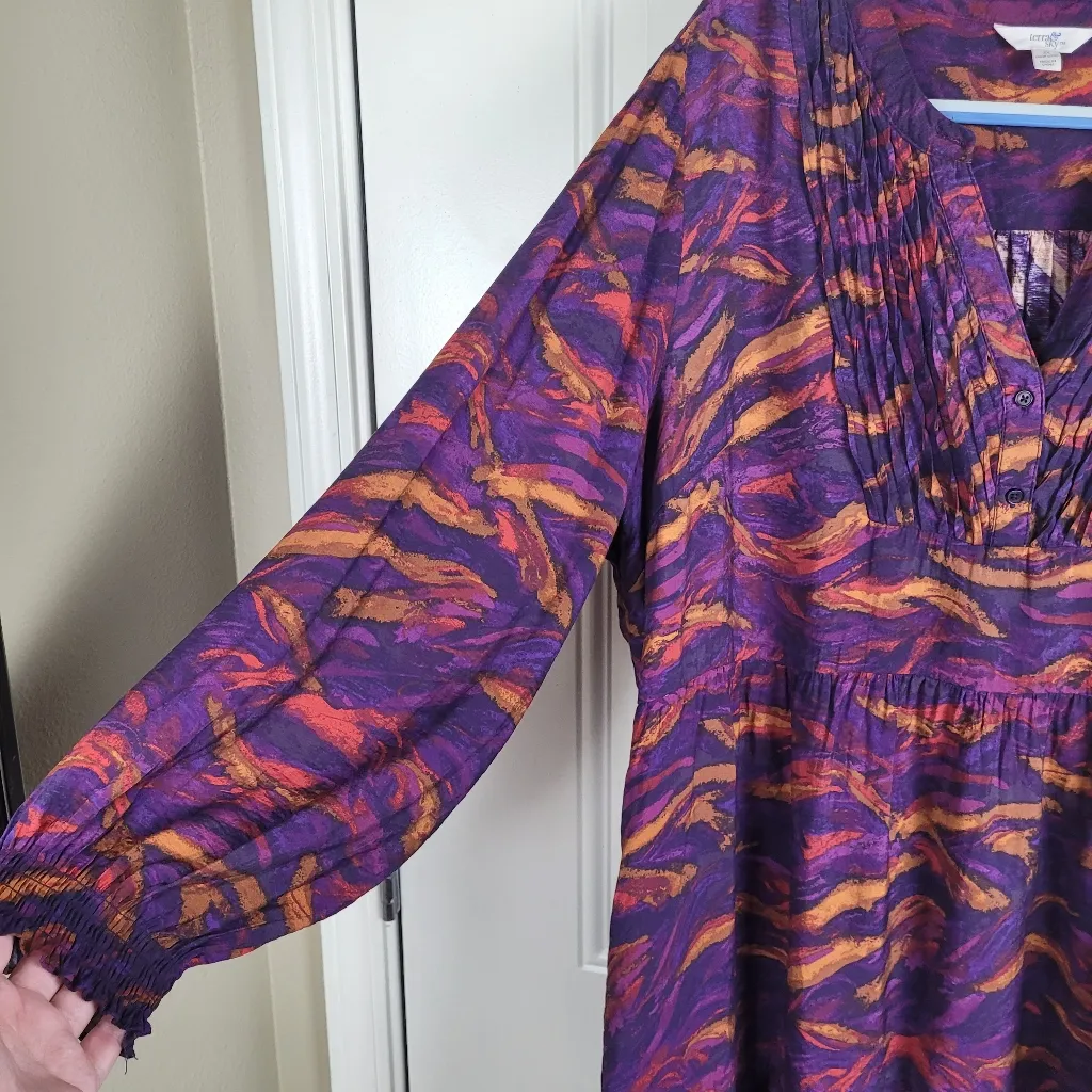 Terra & Sky Women's Long Sleeve Pleated Tiered Dress Plus Size 2X - Image 4