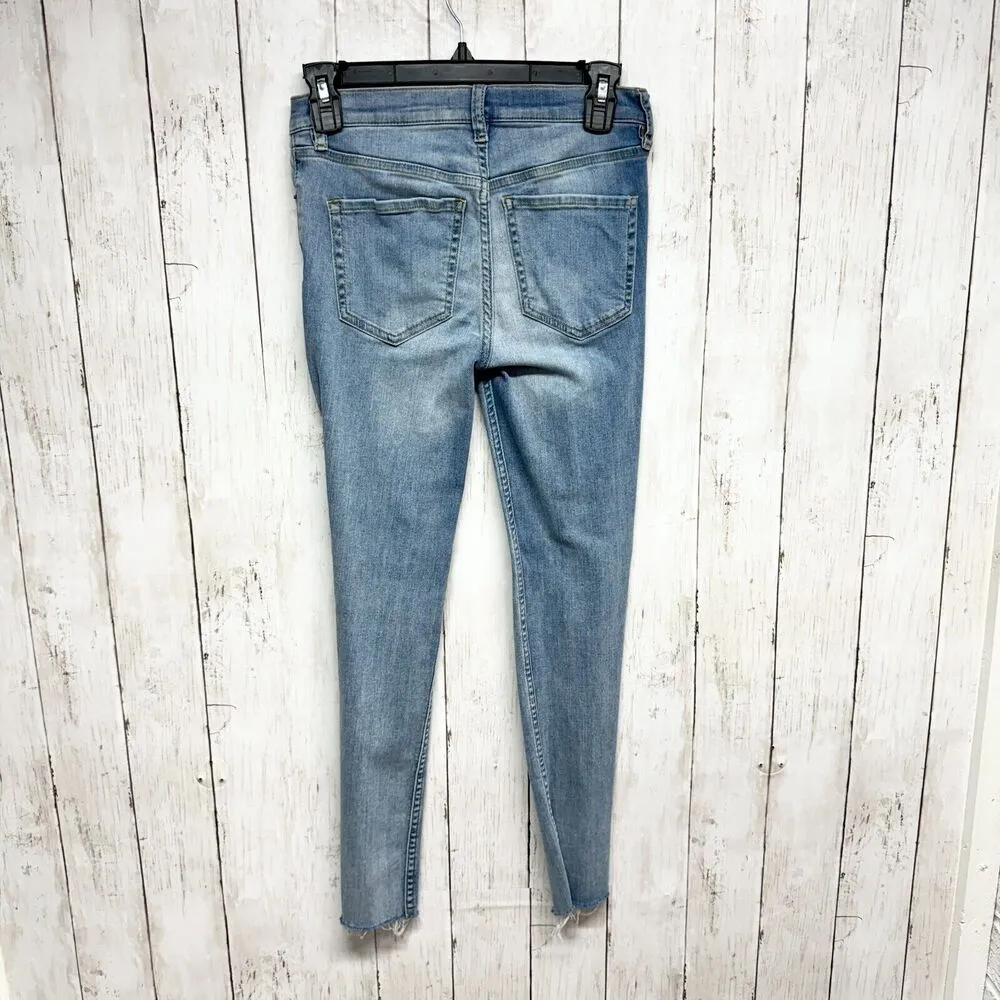 Free People Jeans Women Size 25 Ripped Fray Raw Hem Skinny Mid Rise 5 Button - Image 3