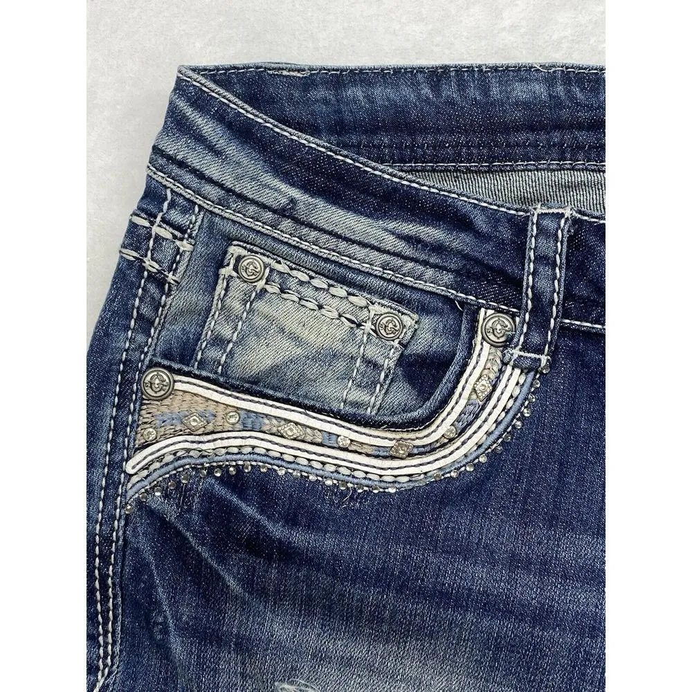 New Grace in LA jeans Womens sz 31 embellished pockets aztec lace denim bootcut - Image 12