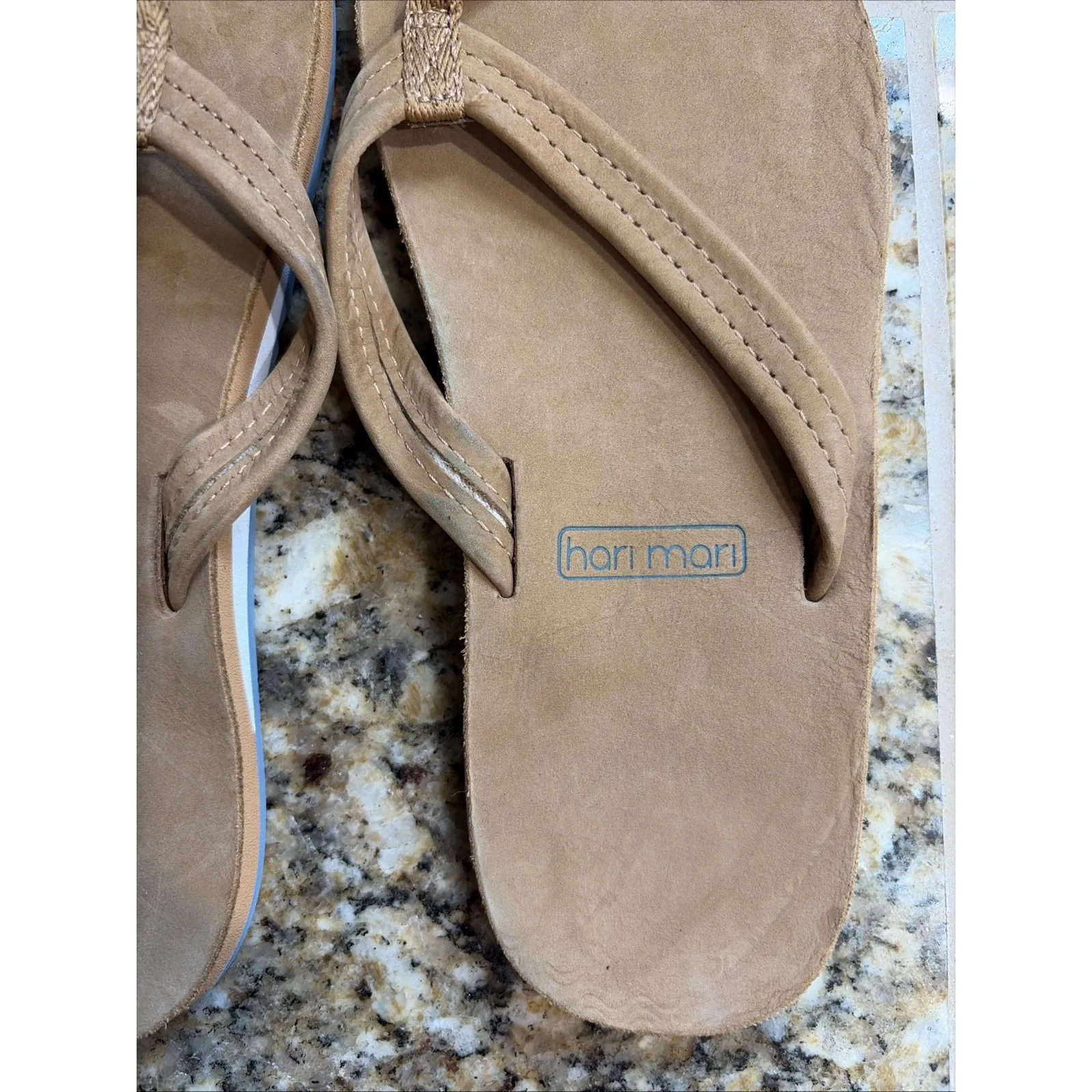 Hari Mari Tan Blue Fields Leather Thong Flip Flops Sandals Casual Shoes Womens 6 - Image 5