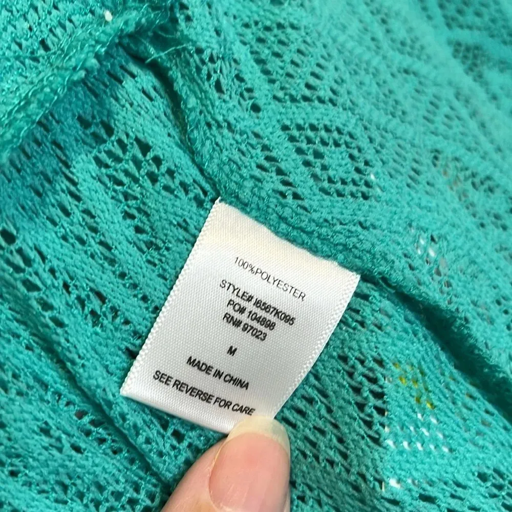 NWT crochet beach shorts lightweight see through teal swim cover up medium Blue - Image 5