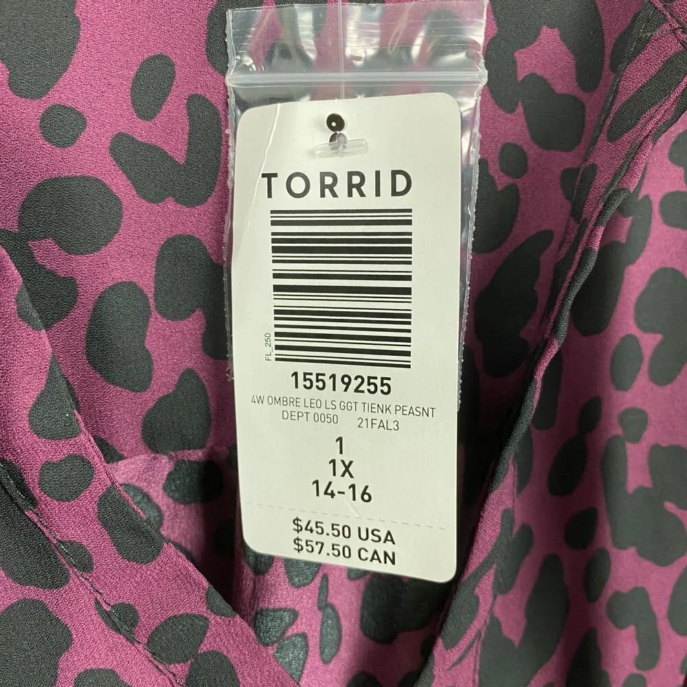 Torrid Leopard Ombre Georgette Bow Tie Blouse Sz.1 NWT - Image 8