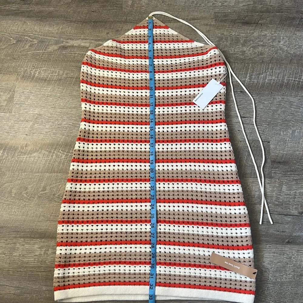 NWT Reformation Martel Open Knit Mini Dress Orange Stripe Size XL - Image 2