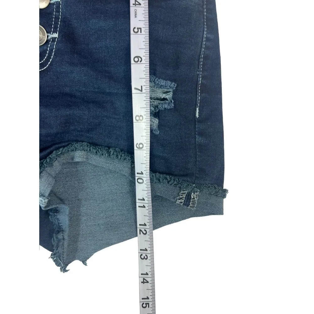 No Boundaries Women's Blue Distressed High Rise Shorts - Image 5