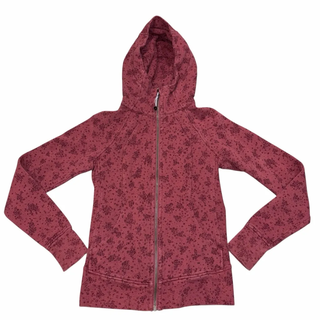 Lululemon Cotton Fleece Pixie Floral So Merlot Redwood Scuba Hoodie Jacket 4 - Image 5