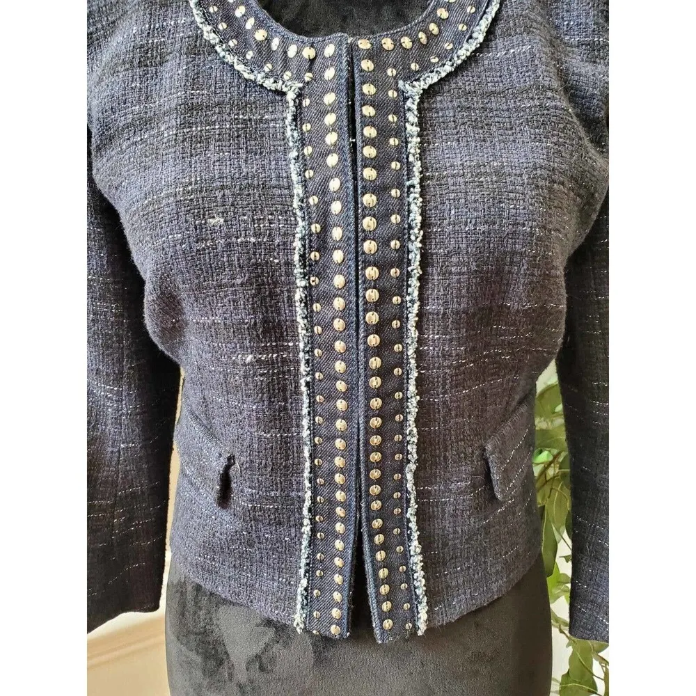 Ann Taylor Loft Women's Blue Cotton Long Sleeve Casual Crome Studded Blazer 4 - Image 5