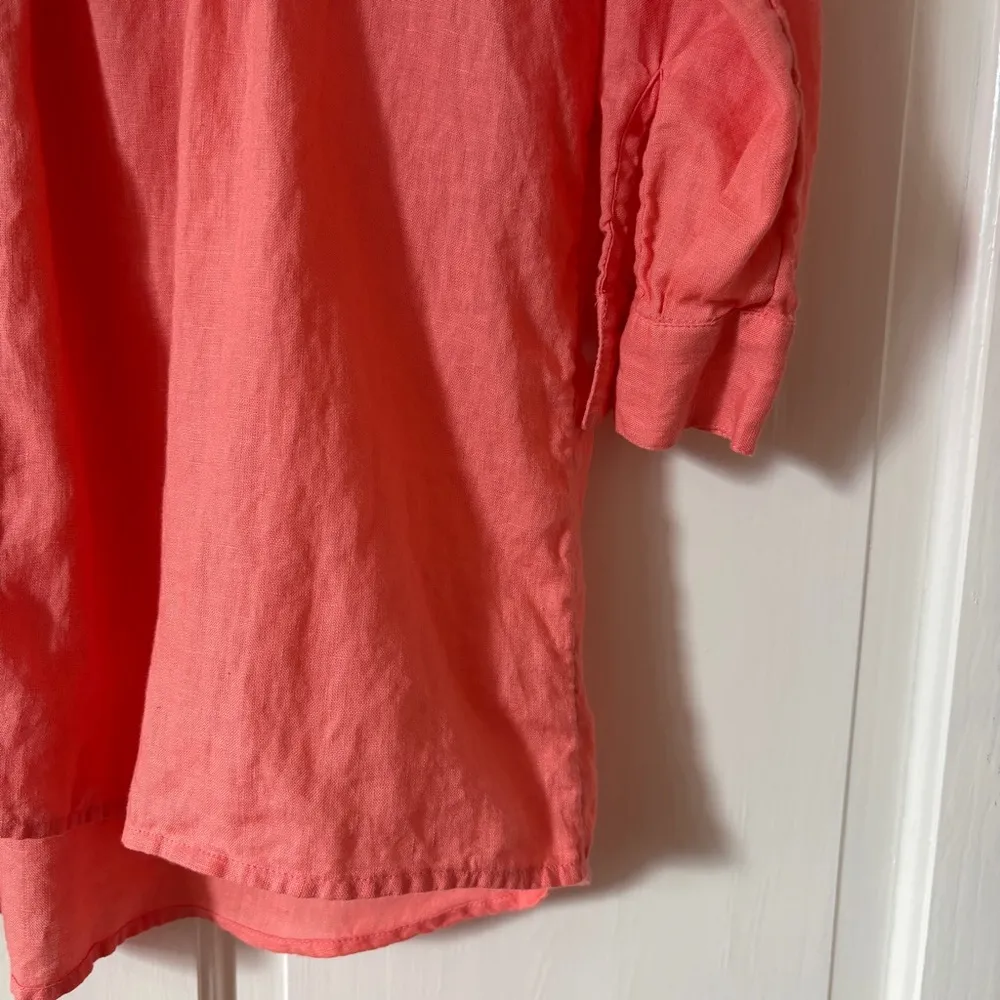 J. Jill Linen Coral Orange Button Down Pleated Tunic Size Small Vacation Coverup - Image 4