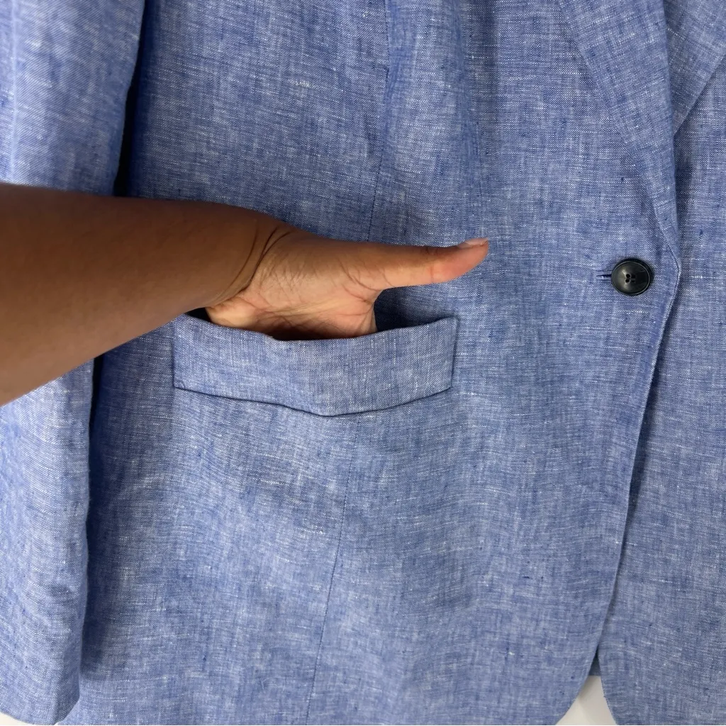 Talbots Plus Size 20W Blue Linen 1 Button Blazer Lightweight Breathable Preppy‎ - Image 7