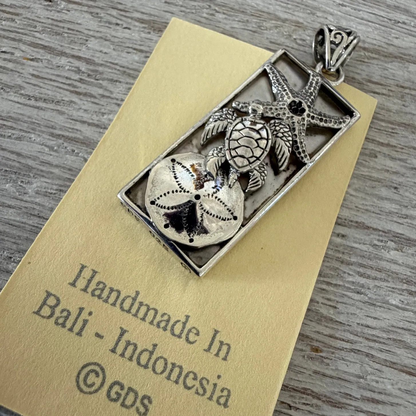 Sterling Silver Sea Turtle Mother of Pearl Starfish Pendant - Image 2