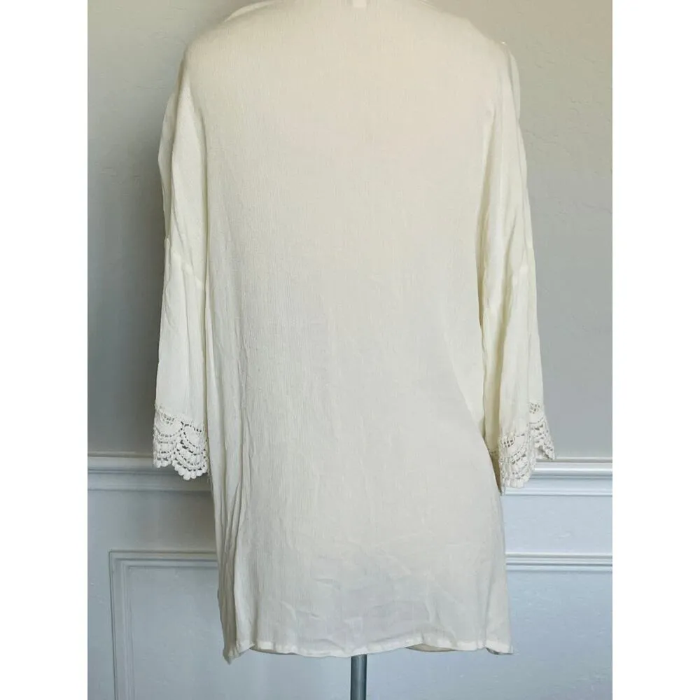 Umgee Floral Embroidered Cream Lace V Neck Top - Image 8