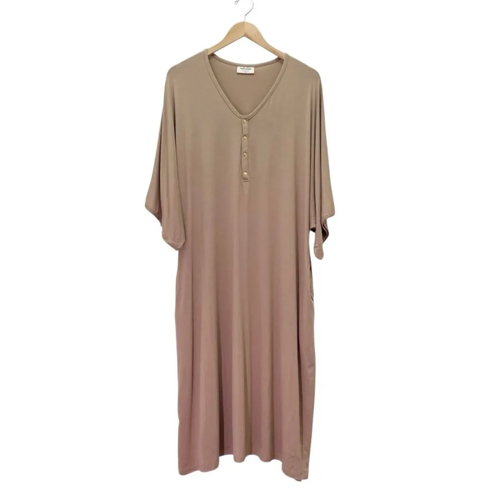 Dwell & Slumber House Dress Size M/L Tan Neutral Gold Snap Caftan Lounge Nursing Size L - Image 2