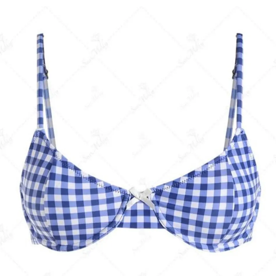 Seamolly Blue Gingham Bow Tied Back Underwire Bikini Top Size XS - Image 2