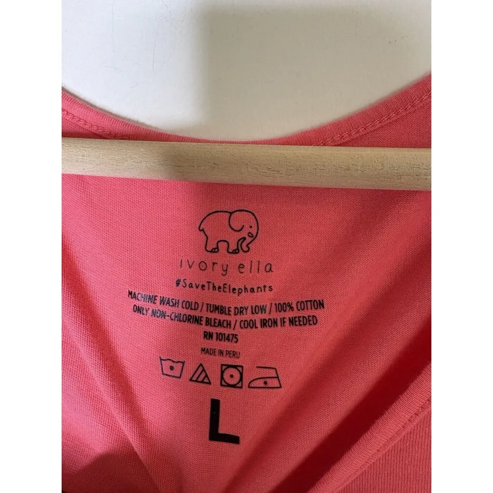 Ivory Ella Womens Size Large Sleeveless Tank Top Save the Elephants Pink Pocket - Image 5
