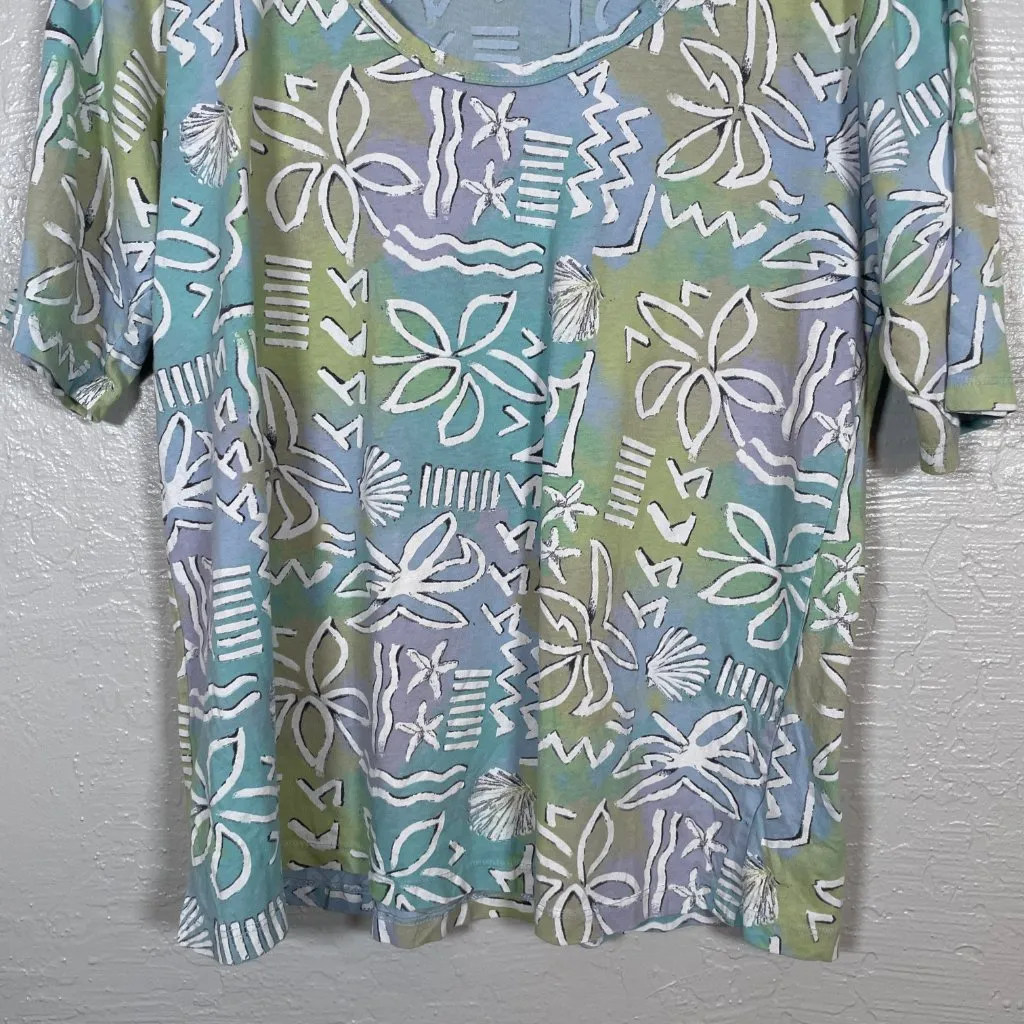 Fresh Produce Women L Blue Green Coconut Point Scoop Hazy Days 1/2 Sleeve Shirt - Image 2