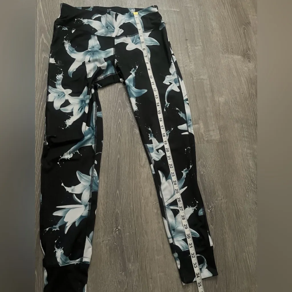 Salomon Women's Mantra Tech Leggings Size M Floral Black Blue White Activewear - Image 14