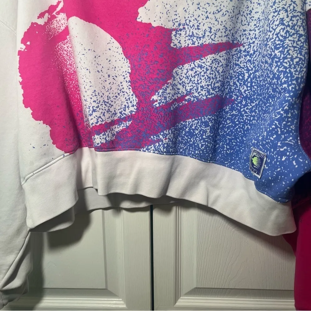 Women’s Nike Pink, Purple, and Neon Green Crop Crewneck Sweatshirt Size M - Image 6