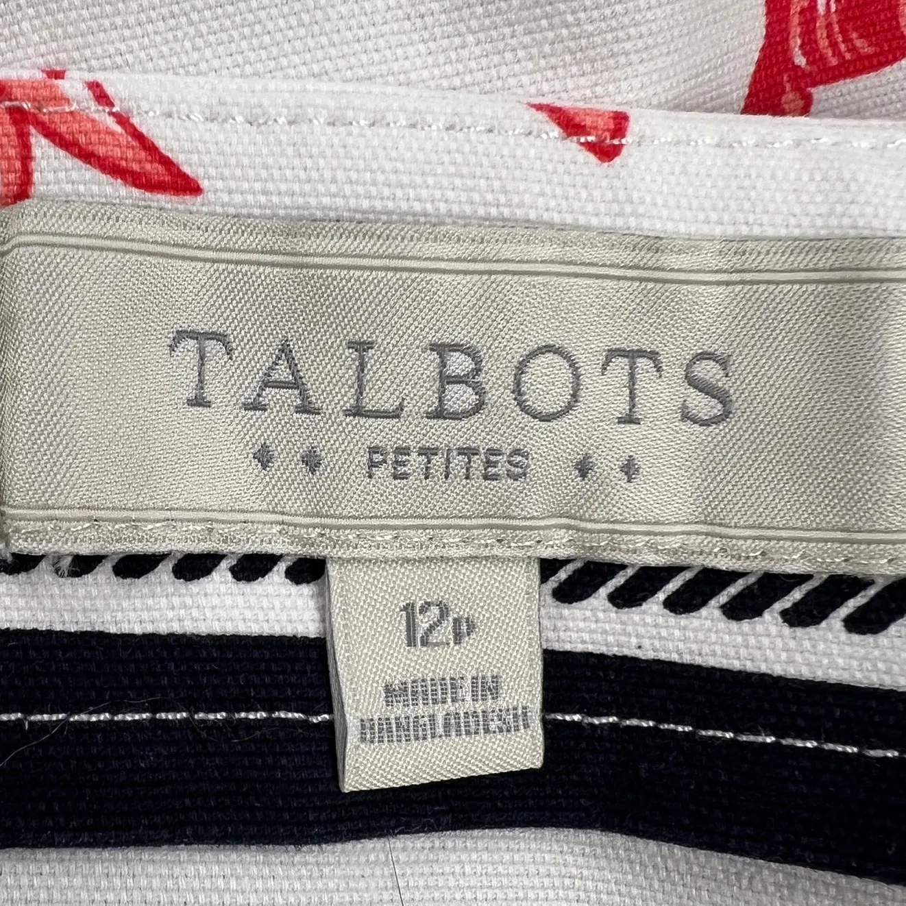 Talbots Cotton Stretch Twill Lobster Print Skirt Nautical Navy Stripe Size 12P - Image 9