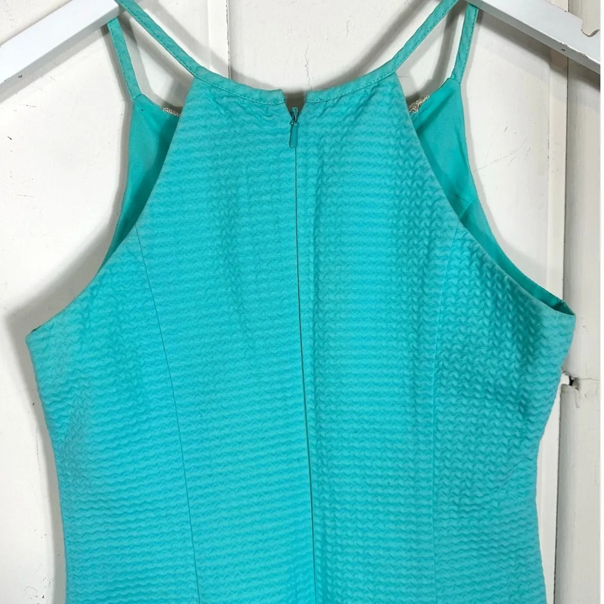 Lilly Pulitzer Pearl Seaside Aqua & Gold Metallic‎ Detail Shift Dress Size 00 - Image 7
