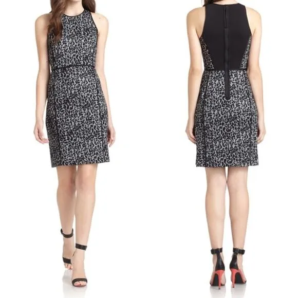 New Rebecca Taylor Leopard Knit Shift Dress Black Gray Women's Size 12 - Image 2