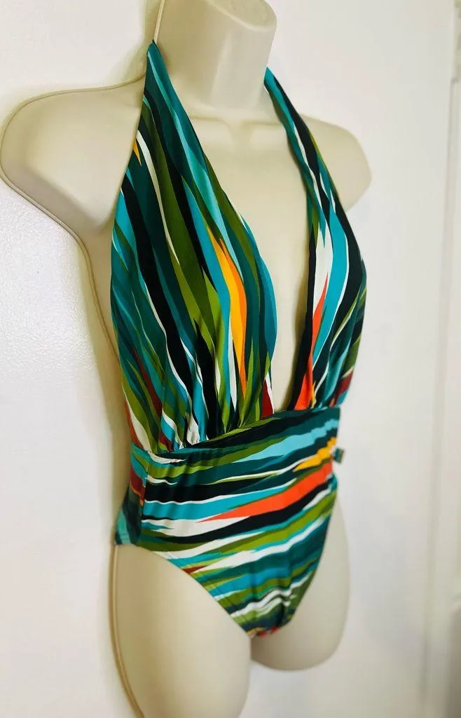 Vince Camuto Womens Plunge Neck One Piece Swimsuit 6 Multi  NWOT - Image 3