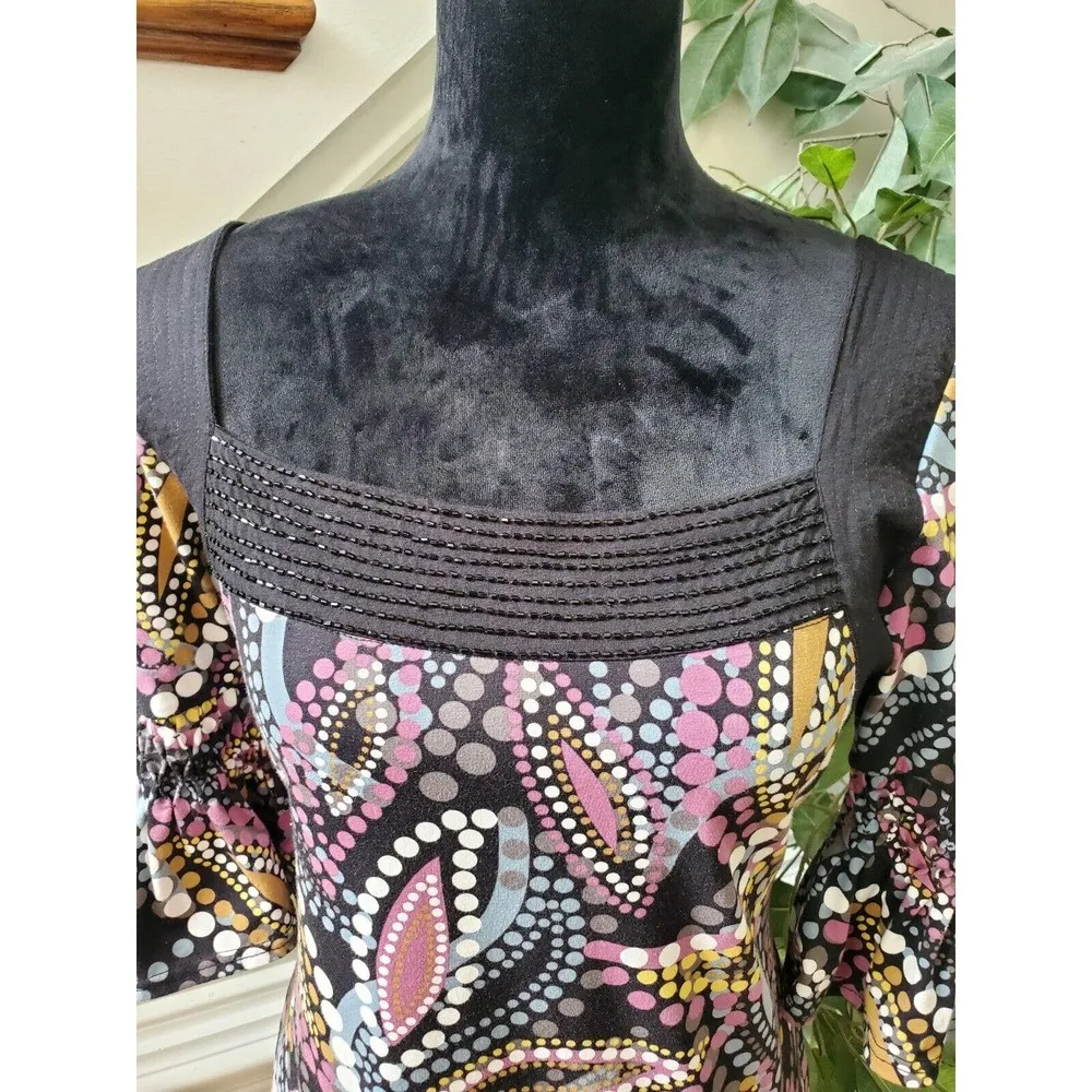 Joyous & Free Women Multicolor Square Neck Long Sleeves Knee Length Dress Small - Image 5