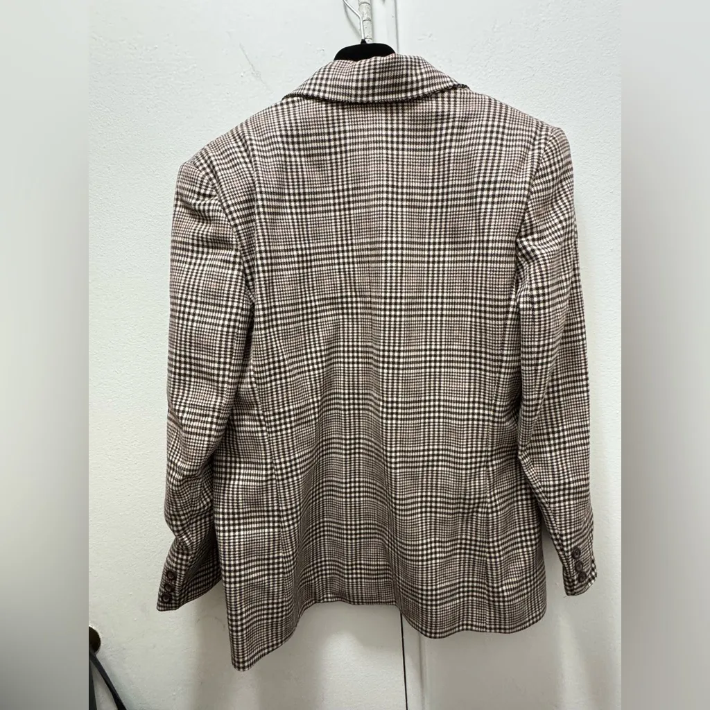 Giorgio Sant Angelo Blazer Jacket 10 100% Pure Wool Glen Plaid Chocolate Brown - Image 6
