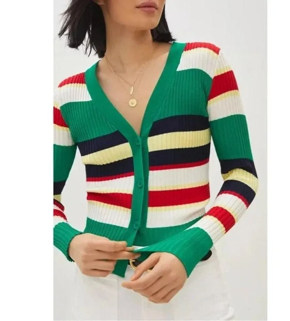 Anthropologie Eugenia Striped Cardigan in Kelly Green Size 6 Retail $98 - Image 6