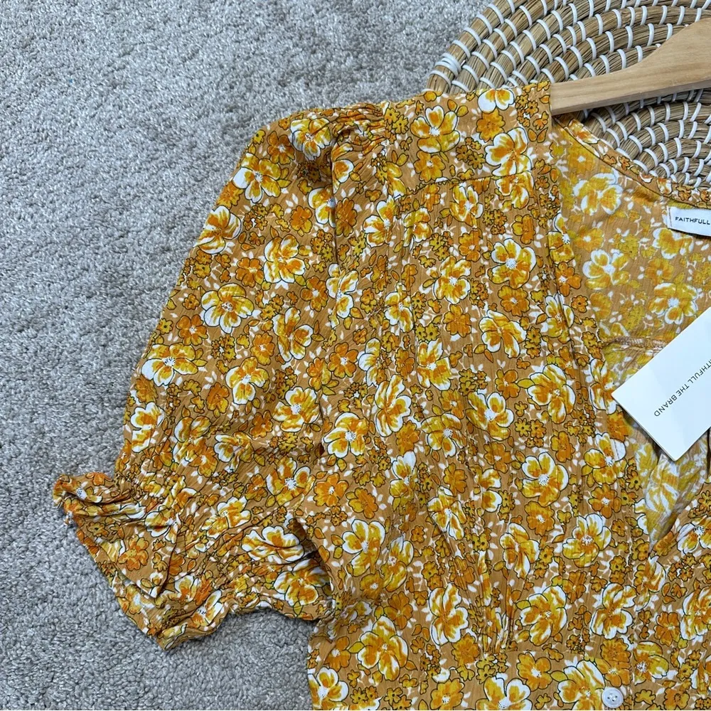 NWT Faithfull the Brand Rafa Dress V-Neck Puff Sleeve Saffron Delphine Floral 4 - Image 6