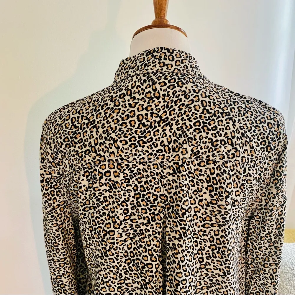 Beach Lunch Lounge Leopard Print Long-sleeve Collared Top/Blouse - Image 4