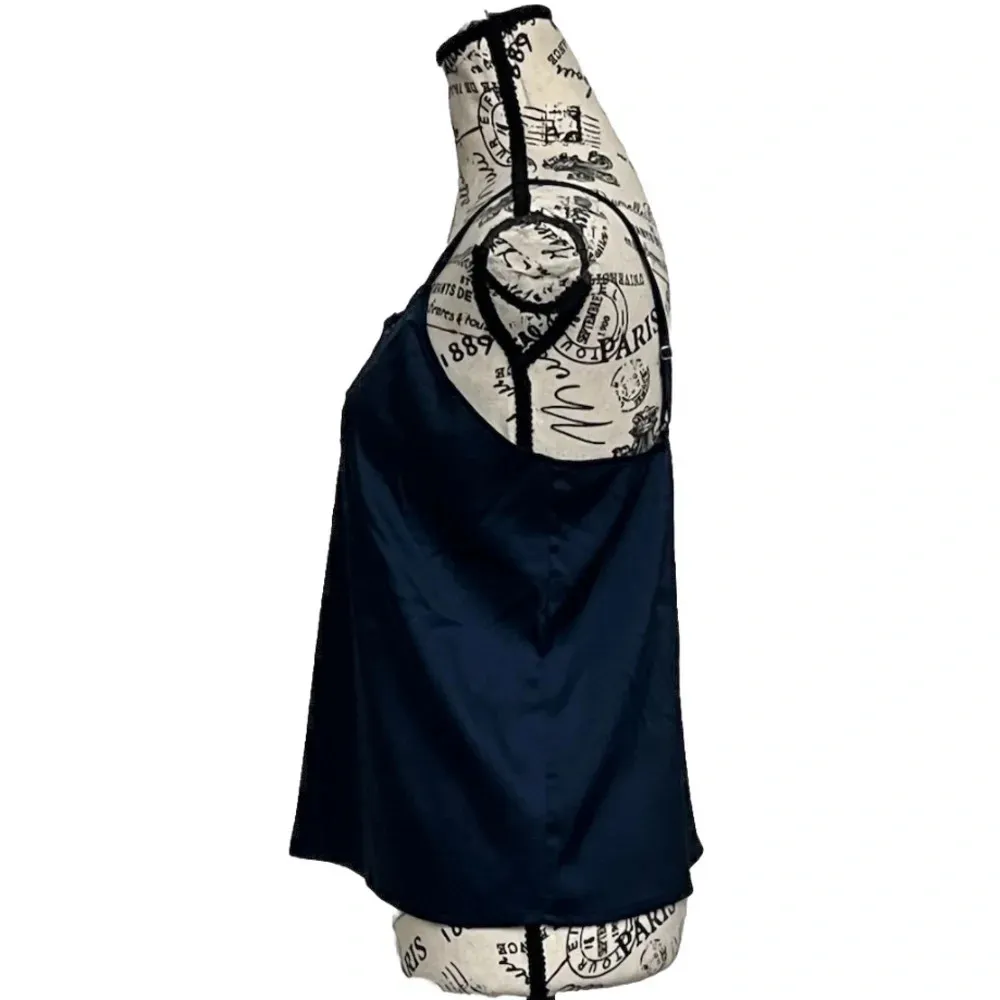 Blue Lace Trim Satin Camisole Blouse Going Out Party Club Night Out  S Preppy - Image 4