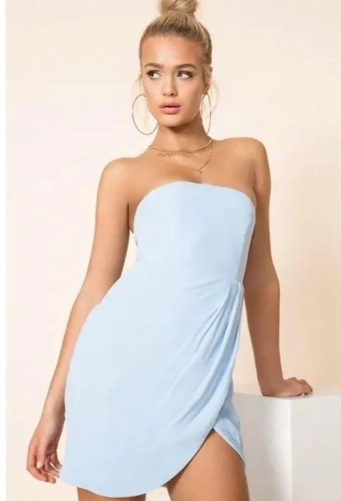 NWT Superdown Rosalyn Light Blue Strapless Tulip Hem Mini Dress Size Small - Image 15