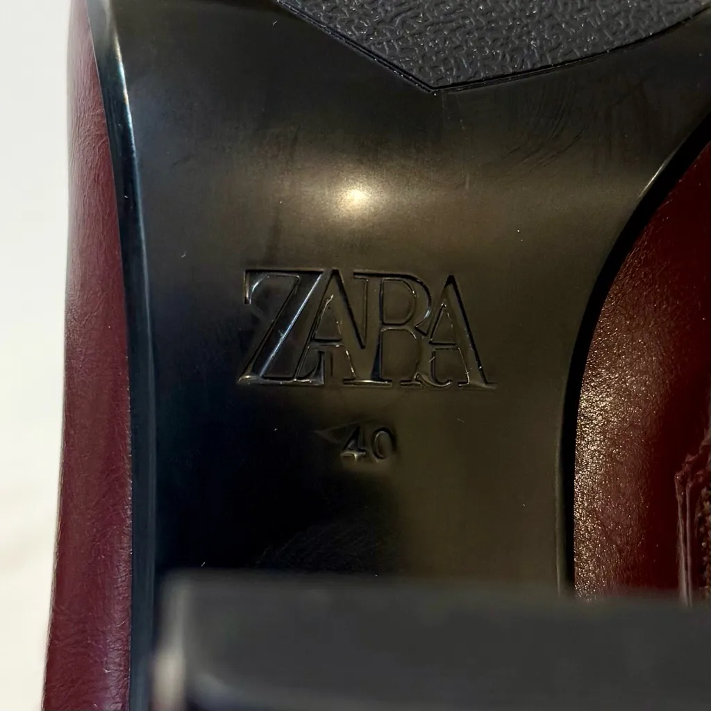 ZARA Women’s Faux Leather Knee High Burgundy Boots with Wide Heel Size EU 40 - Image 12