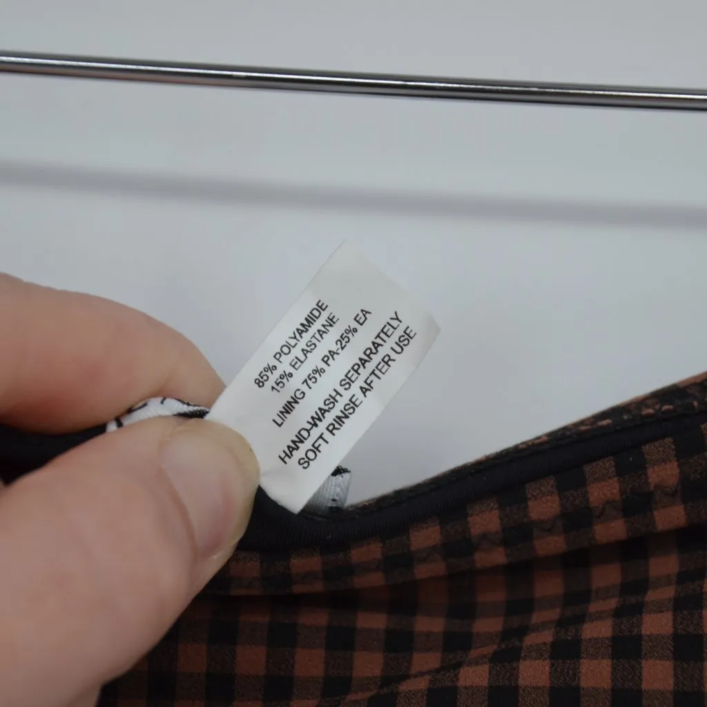 Pale Swimwear Cleo Two Piece Bikini Bottom Gingham Check Cocoa Brown Women's S - Image 11