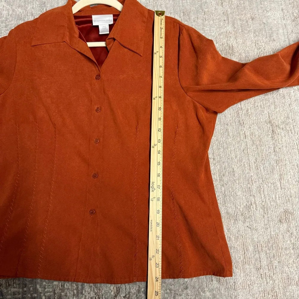 Worthington Vintage Top Womens Rust Faux Suede Button Front Western Buckstitch - Image 6