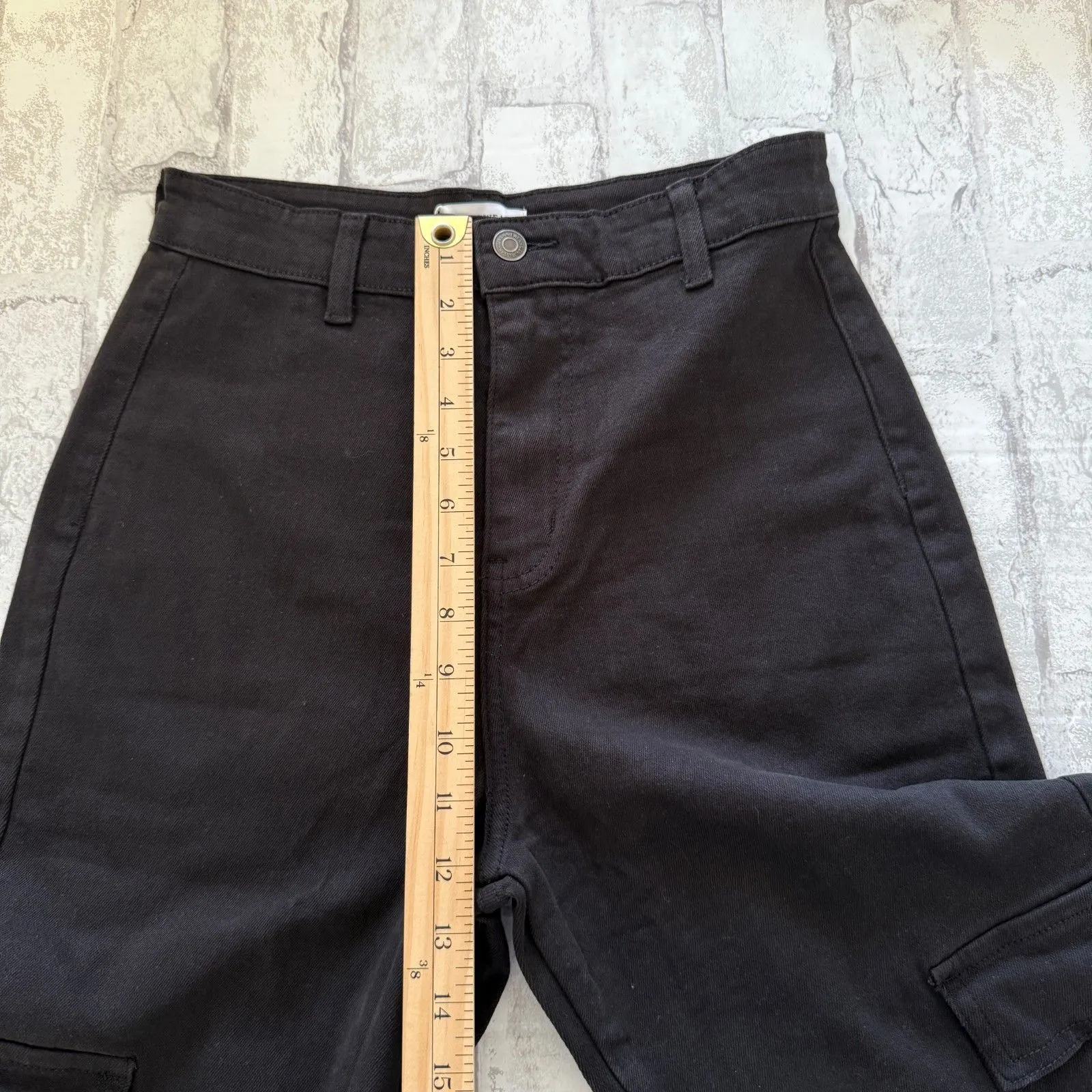 Annie Wear Raw Hem Black Cargo Wide Leg Cropped Jeans Edgy Utility Streetwear M Size M - Image 7