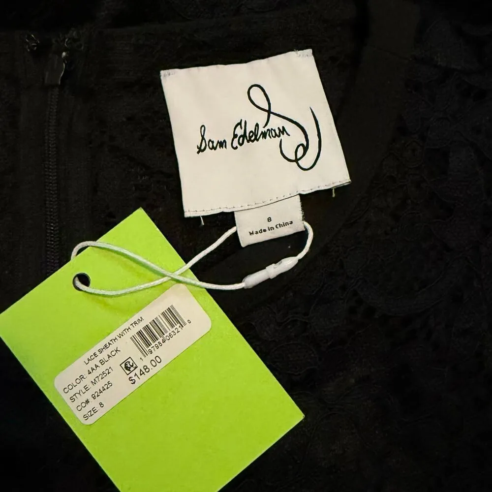 Sam Edelman Women’s 8 Black Lace Sheath Trim Gem Sleeveless Little Black Dress - Image 10