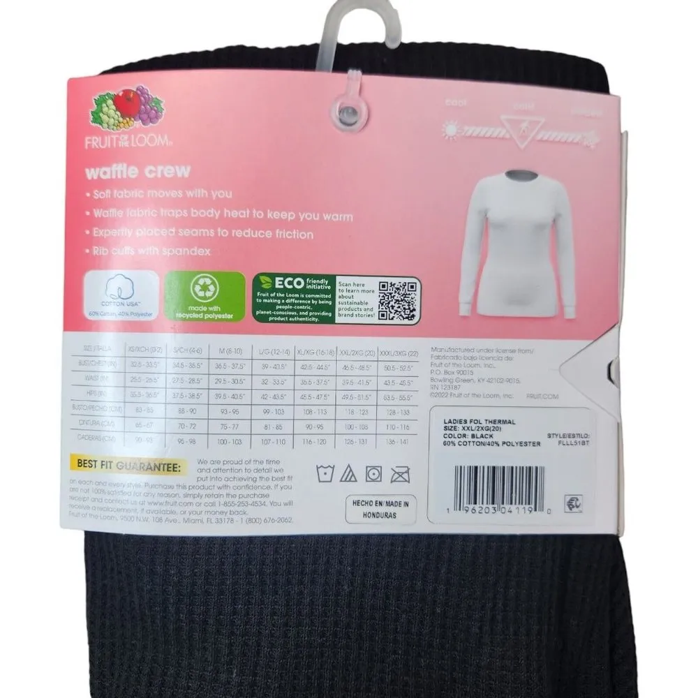 Fruit of the Loom EverSoft Women's Waffle Crew Shirt Size XXL (20) Black NWT - Image 5