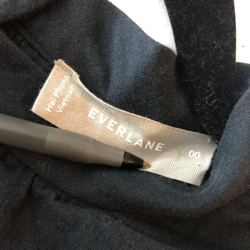 Everlane The Double-Gauze Shirred Top Cotton High Neck Long Sleeve Black 00 - Image 5