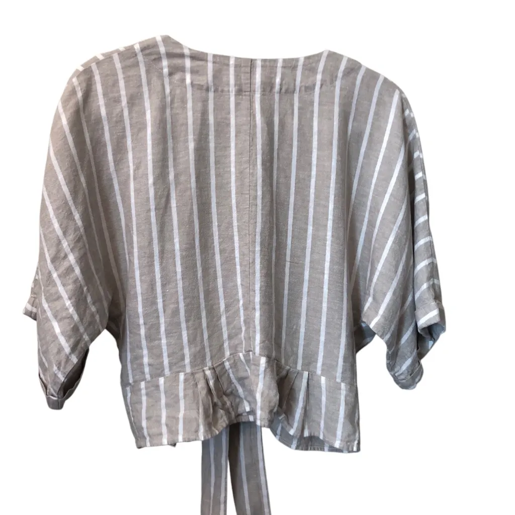 C NWOT Happy x Nature Beige Tan Striped Linen Blouse Women’s Top Size Small - Image 3