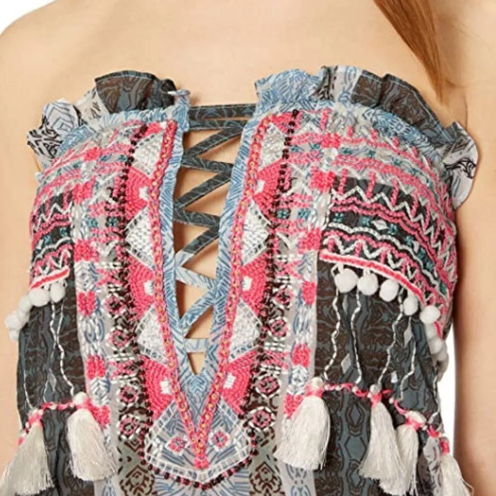 Ramy Brook Alessia, Grey / White Strapless Blouse M NWT - Image 2