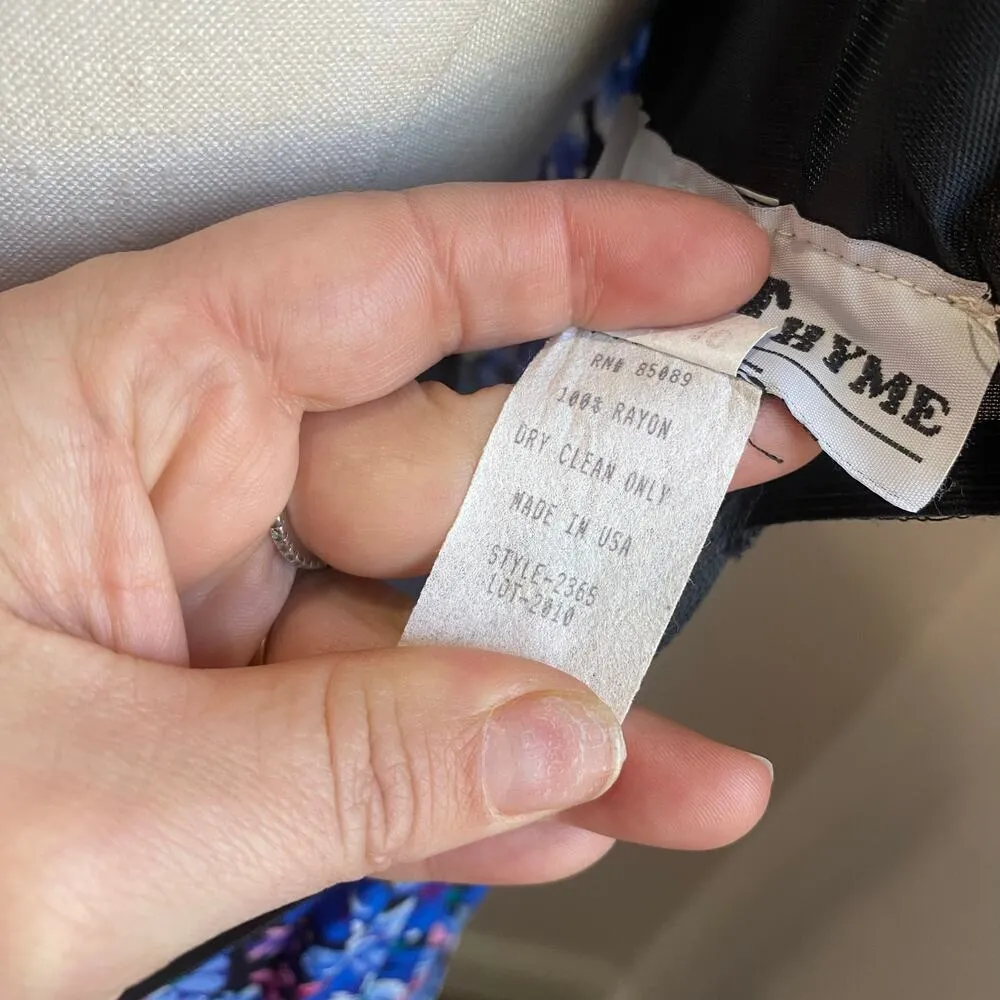 1990s Vintage Another Thyme Vibrant Retro Floral Midi Dress Size 10 Blue - Image 8